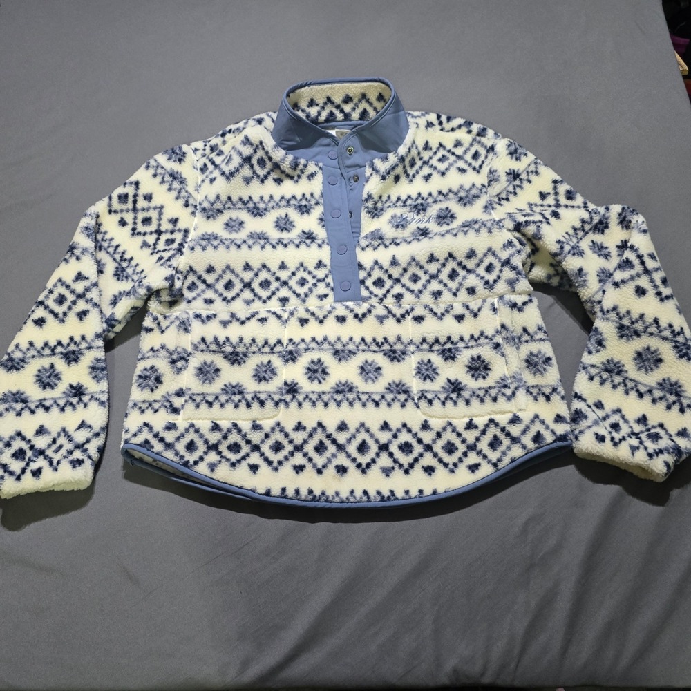 PINK Victoria's Secret Fleece Pullover Women Small Blue Fair Isle Sherpa Snap